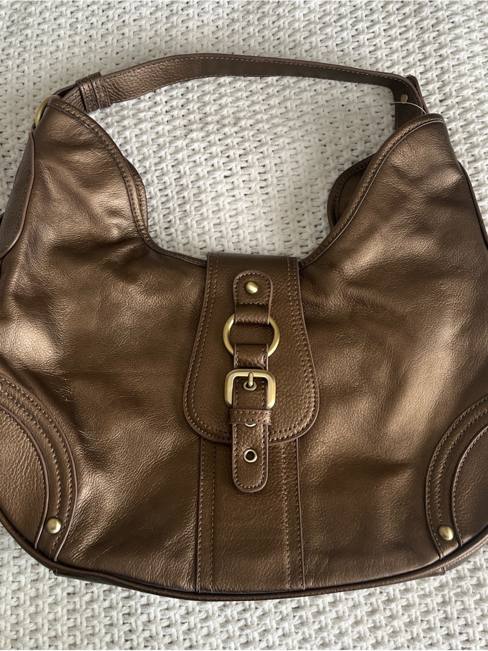 Coldwater Creek Metallic Brown Leather Hobo Studded Bag Buckle Accent Y2K Boho